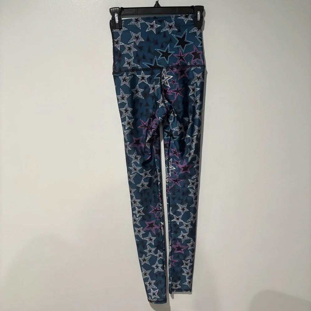 Emily Hsu Blue Star Print Yoga Workout Leggings Small - Picture 3 of 5